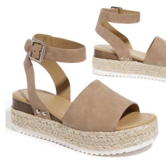 Shoes - Platform Espadrille Sandals in Taupe